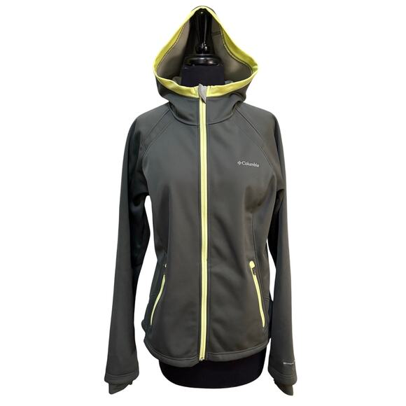 Columbia Omni-Wind Block Olive Lime Hooded Jacket Women’s L Softshell EUC - Picture 1 of 16